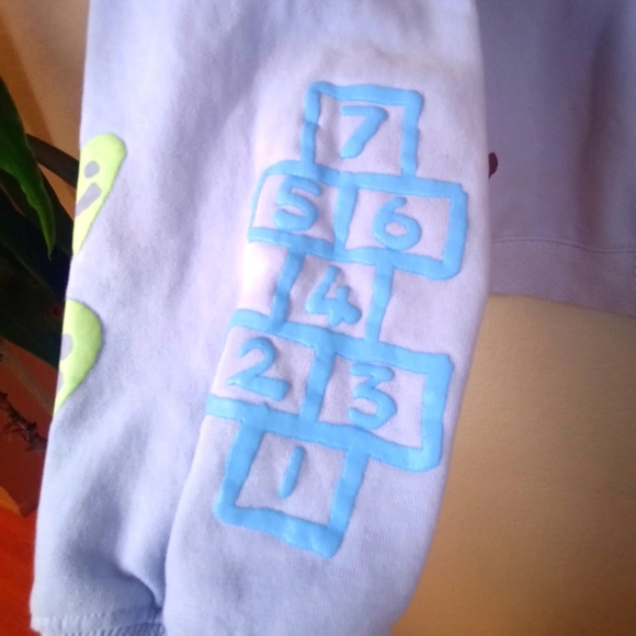 Coney Island Picnic Organic Cotton Pop Art Ice Blue Boho Streetwear Sweatshirt L - Picture 5 of 11